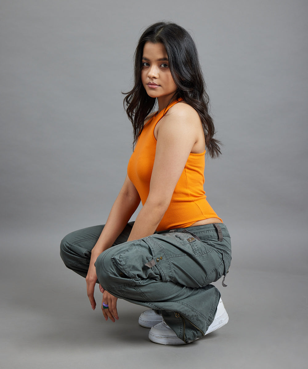 Ribbed Racerback Thong Body Suit - Neon orange