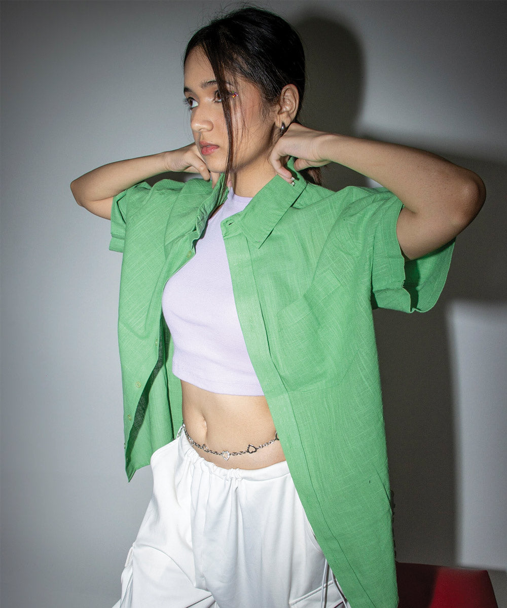 Emerald green half sleeves - Oversized Shirt