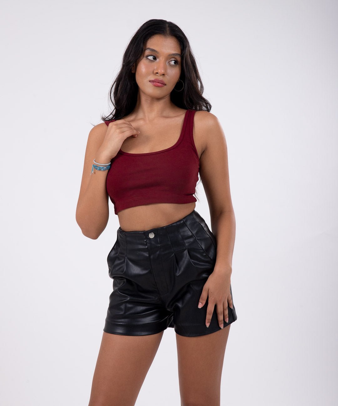 Ribbed Crop Top - Maroon