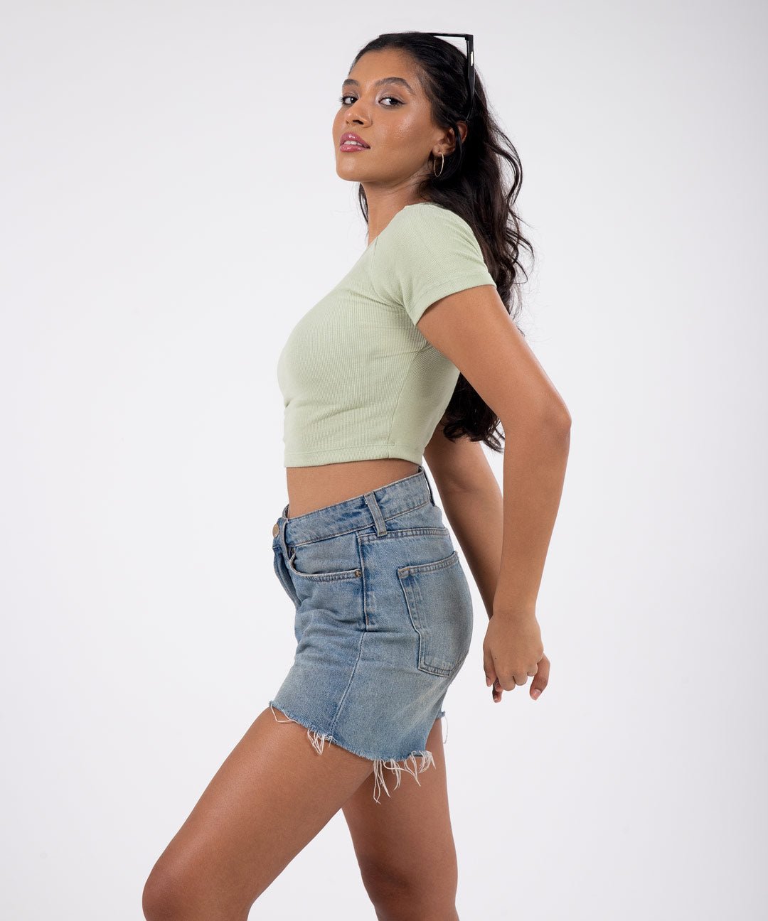 Ribbed Cropped T-shirt - Pastel green