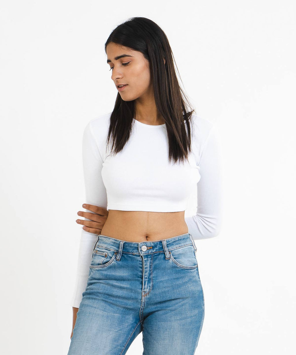 Ribbed Full Sleeves Top - White - Stradda