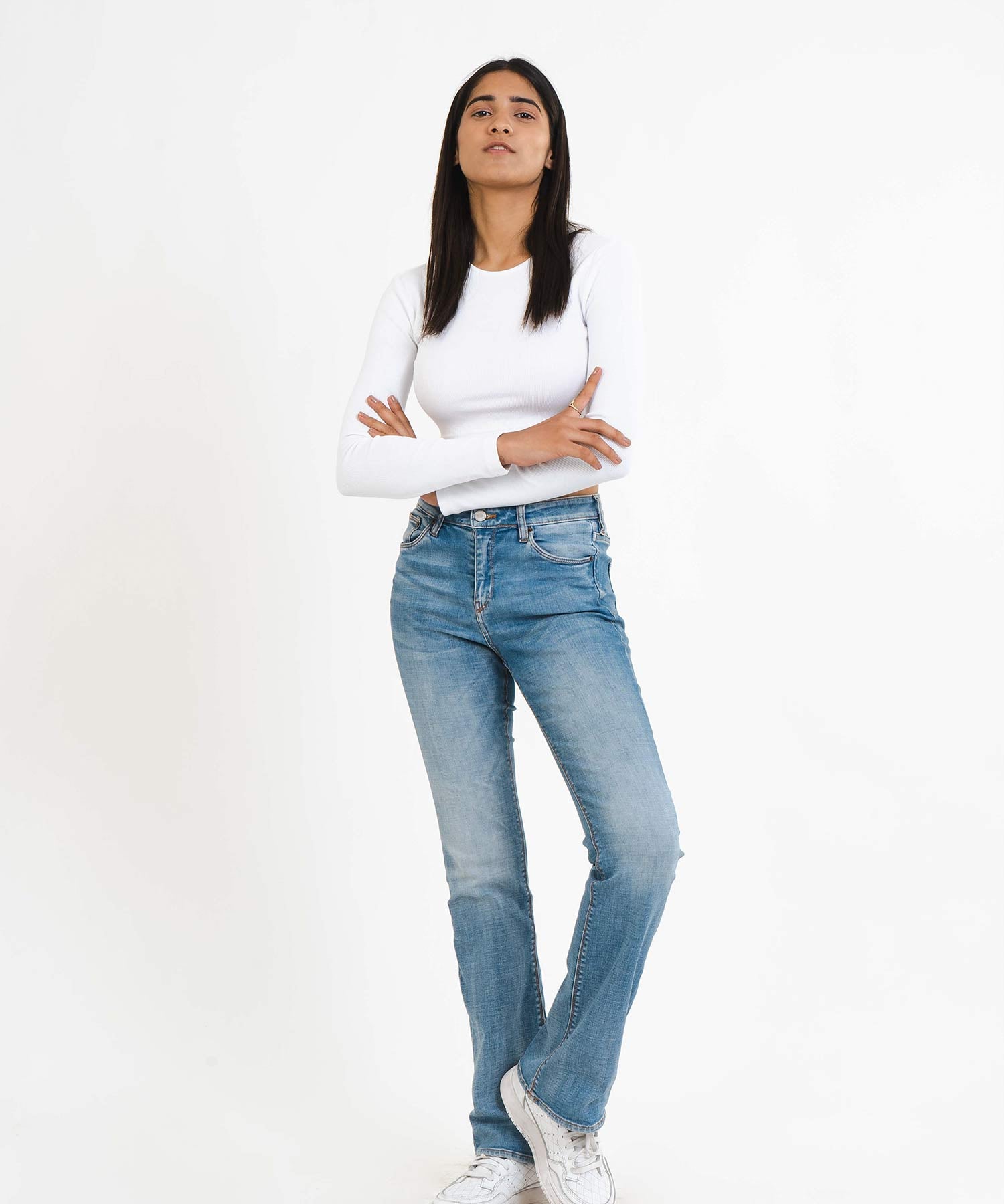 Ribbed Full Sleeves Top - White - Stradda
