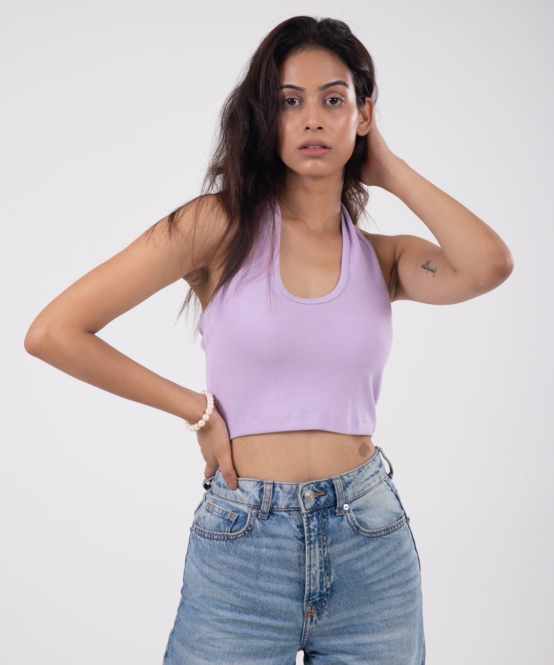 Ribbed HalterNeck Crop Top - Lilac