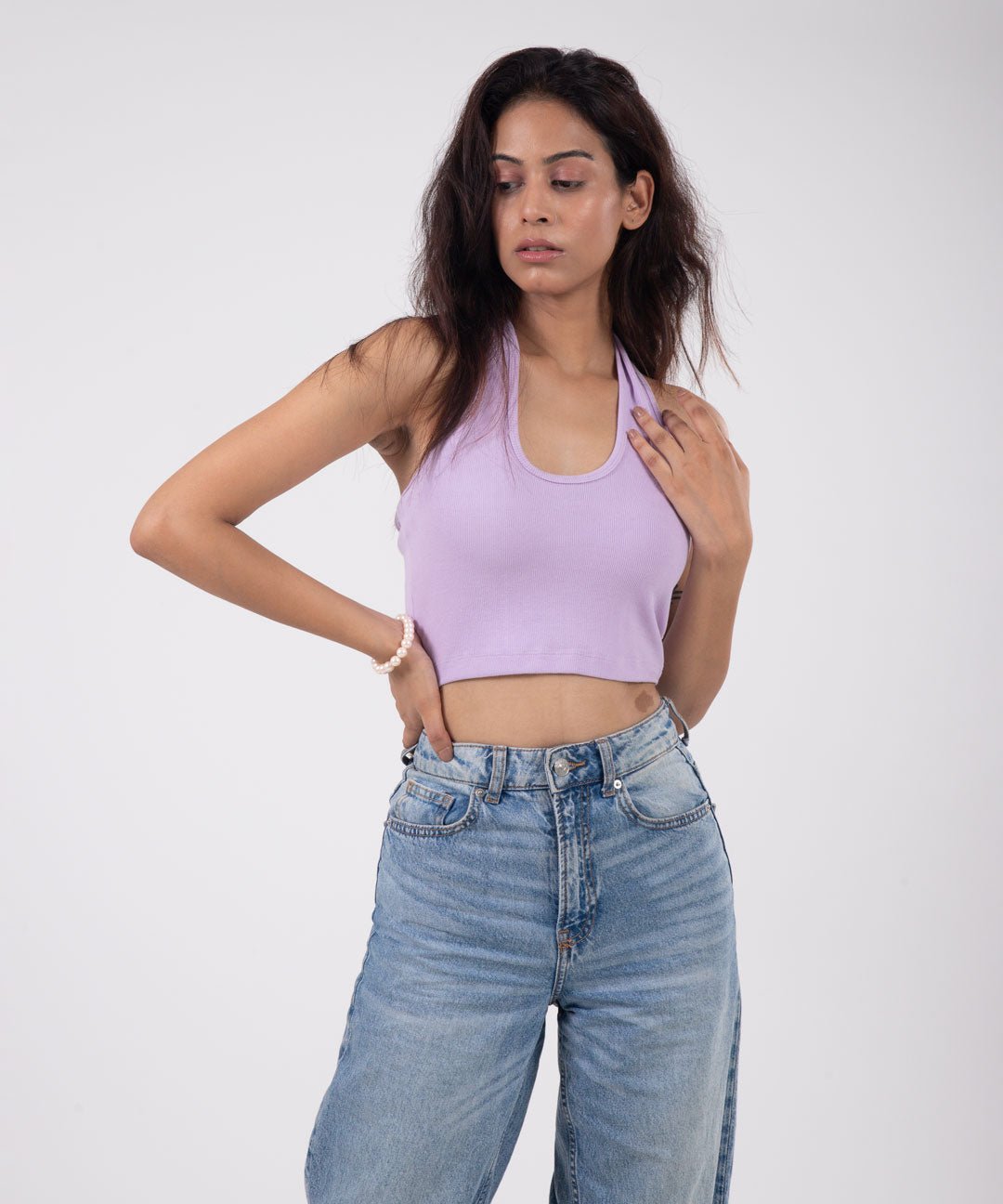 Ribbed HalterNeck Crop Top - Lilac
