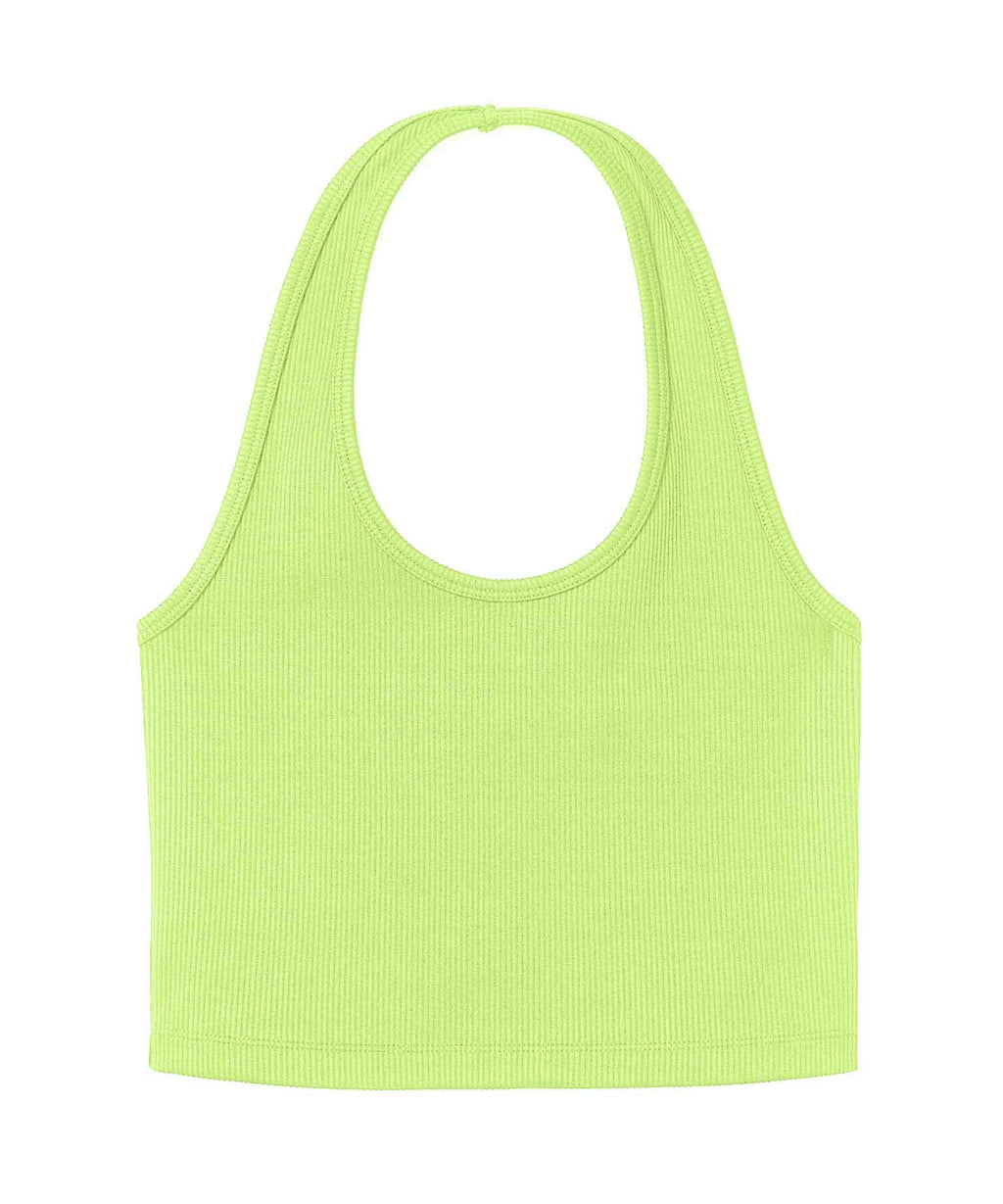 Ribbed HalterNeck Crop Top - Neon green
