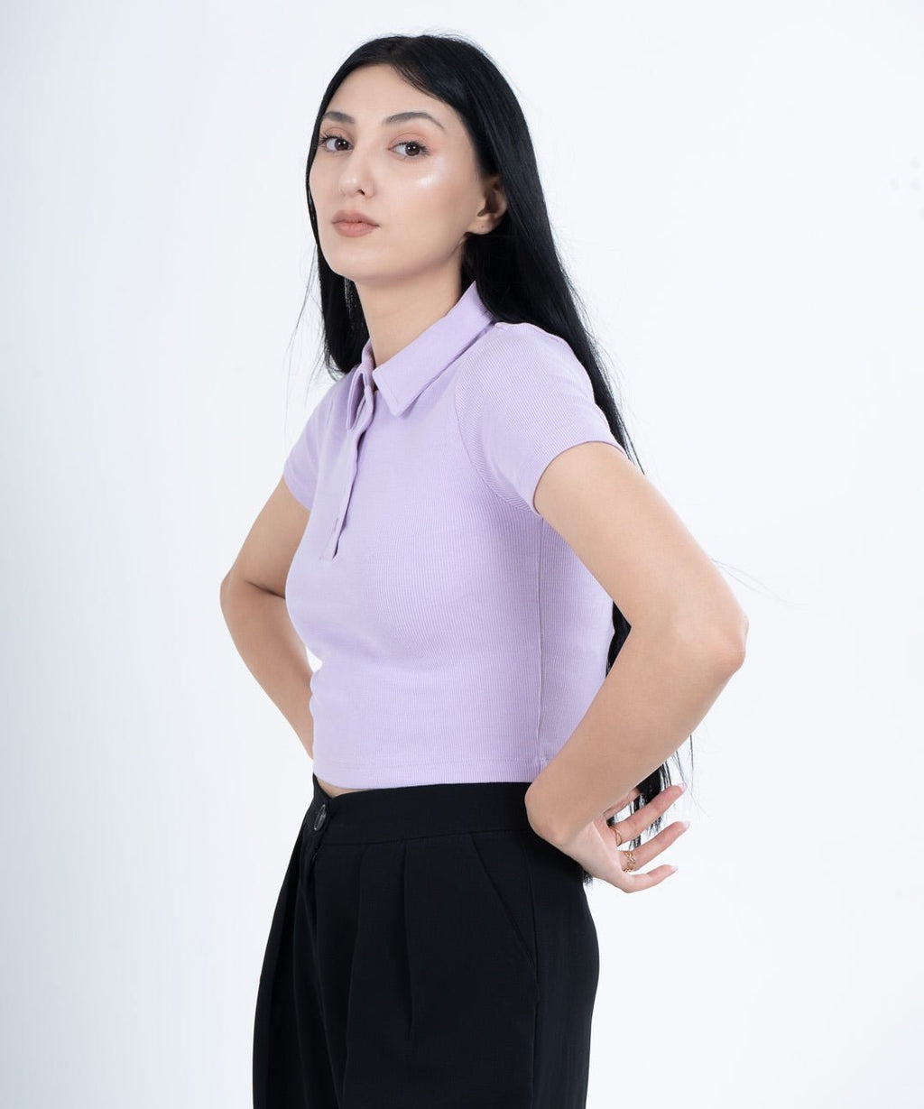Ribbed Polo T-shirt - Lilac