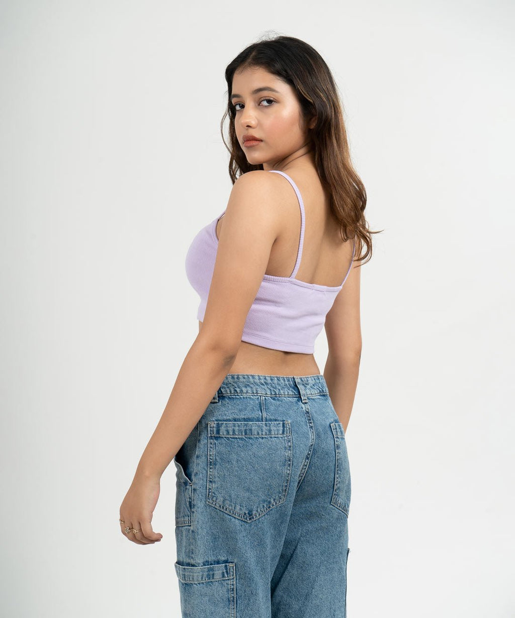 Ribbed Shoulder Strap V-Neck - Lilac