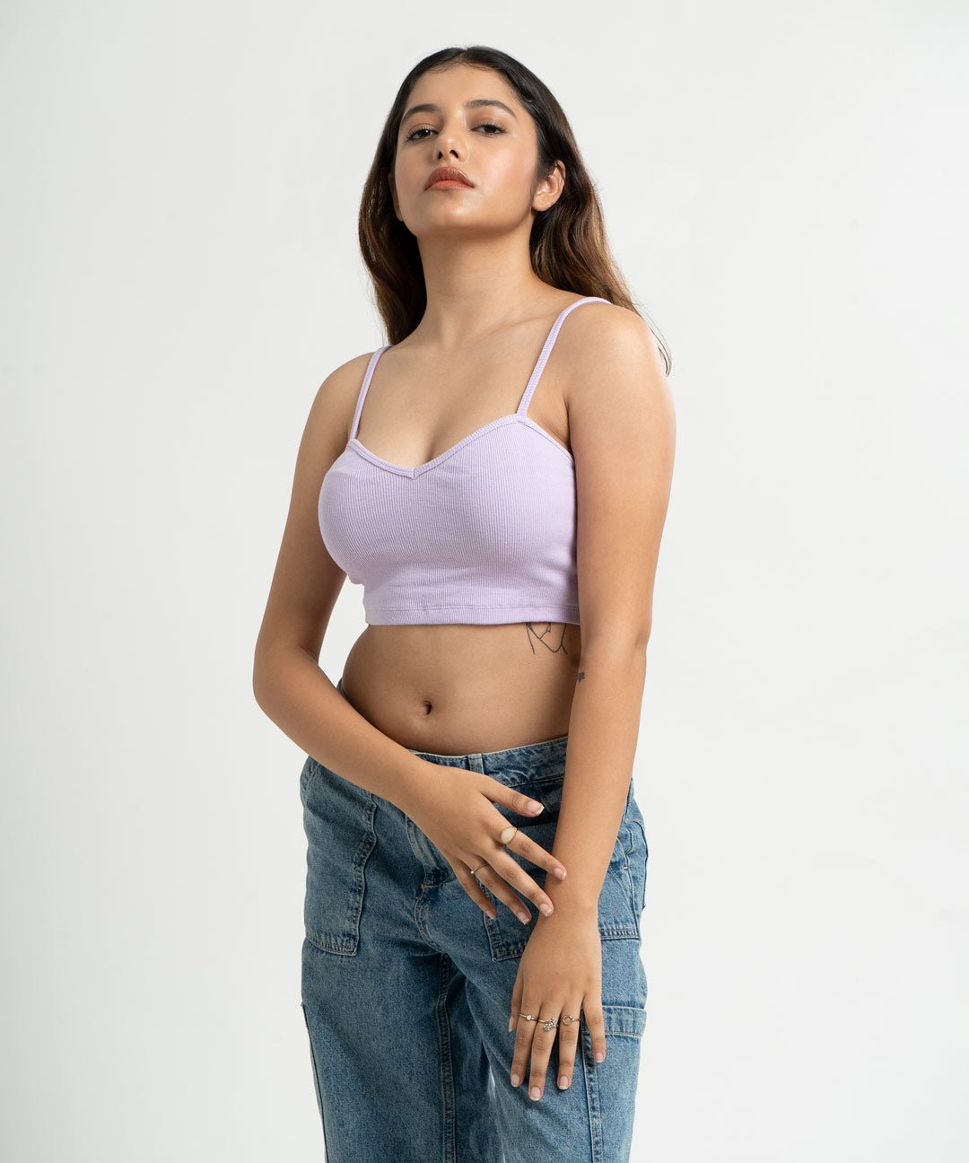 Ribbed Shoulder Strap V-Neck - Lilac