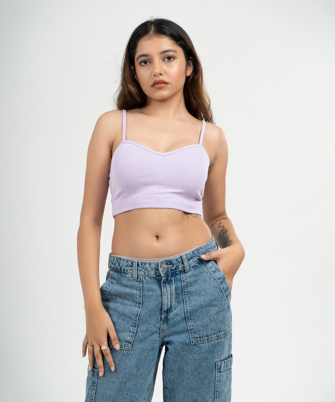 Ribbed Shoulder Strap V-Neck - Lilac