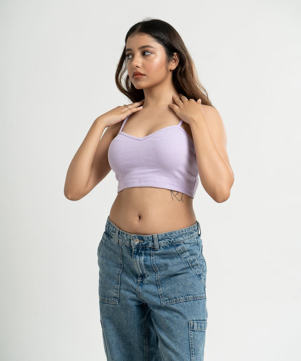 Ribbed Shoulder Strap V-Neck - Lilac