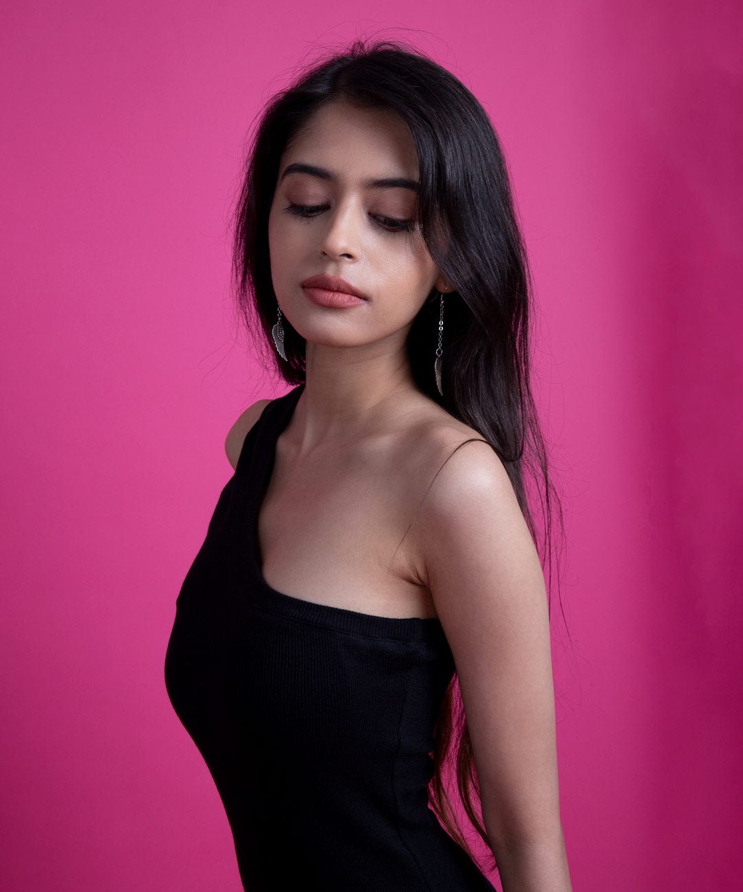 Ribbed Single Shoulder Slim Fit Dress - Black - Stradda