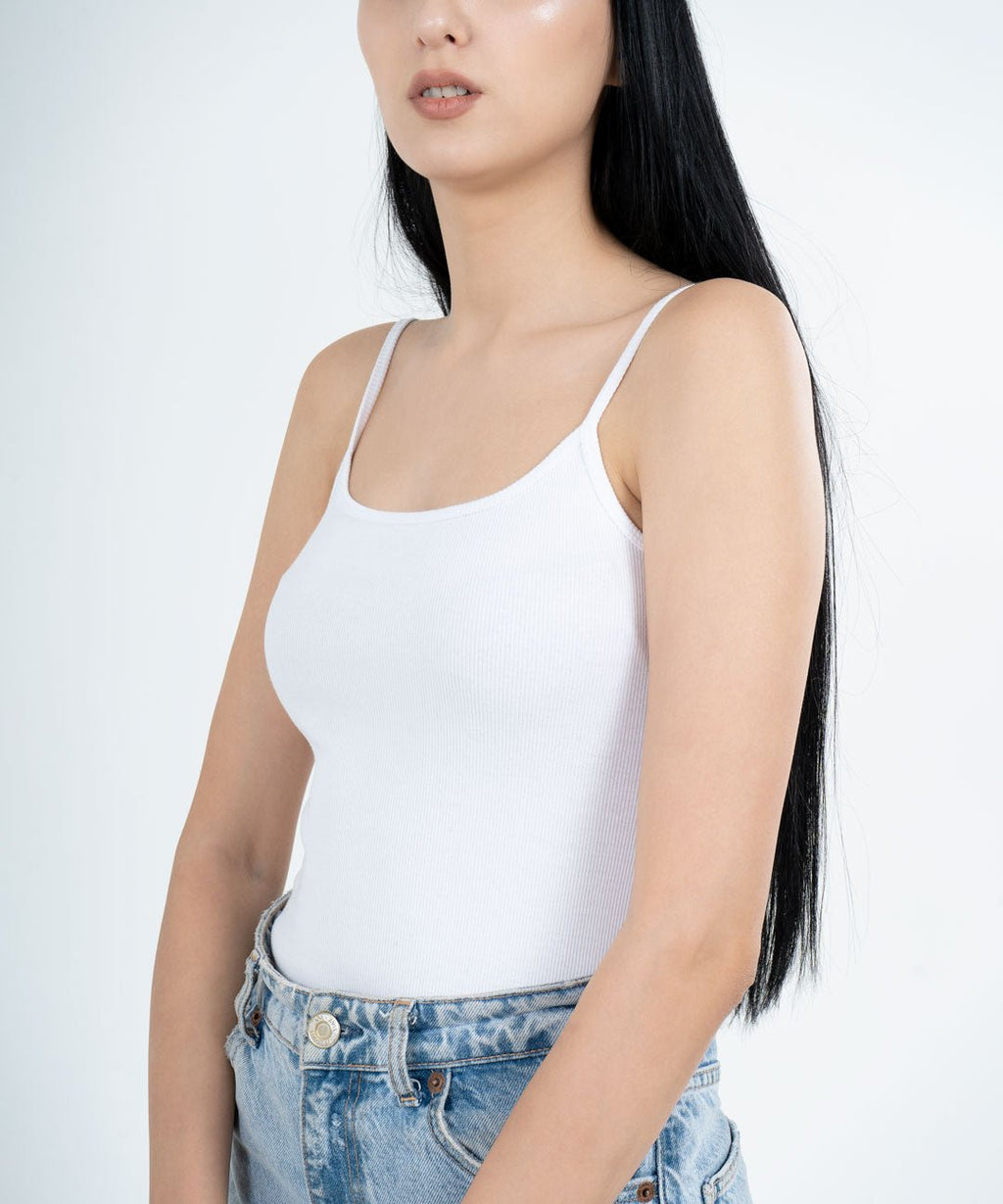 Ribbed Strapped Vest Top - White - Stradda