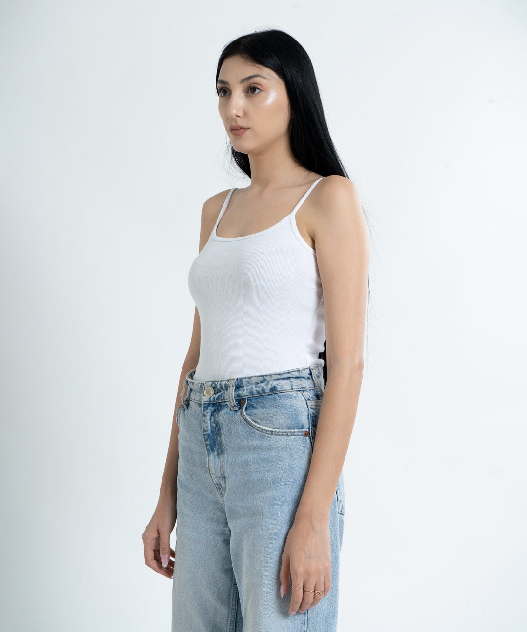 Ribbed Strapped Vest Top - White - Stradda