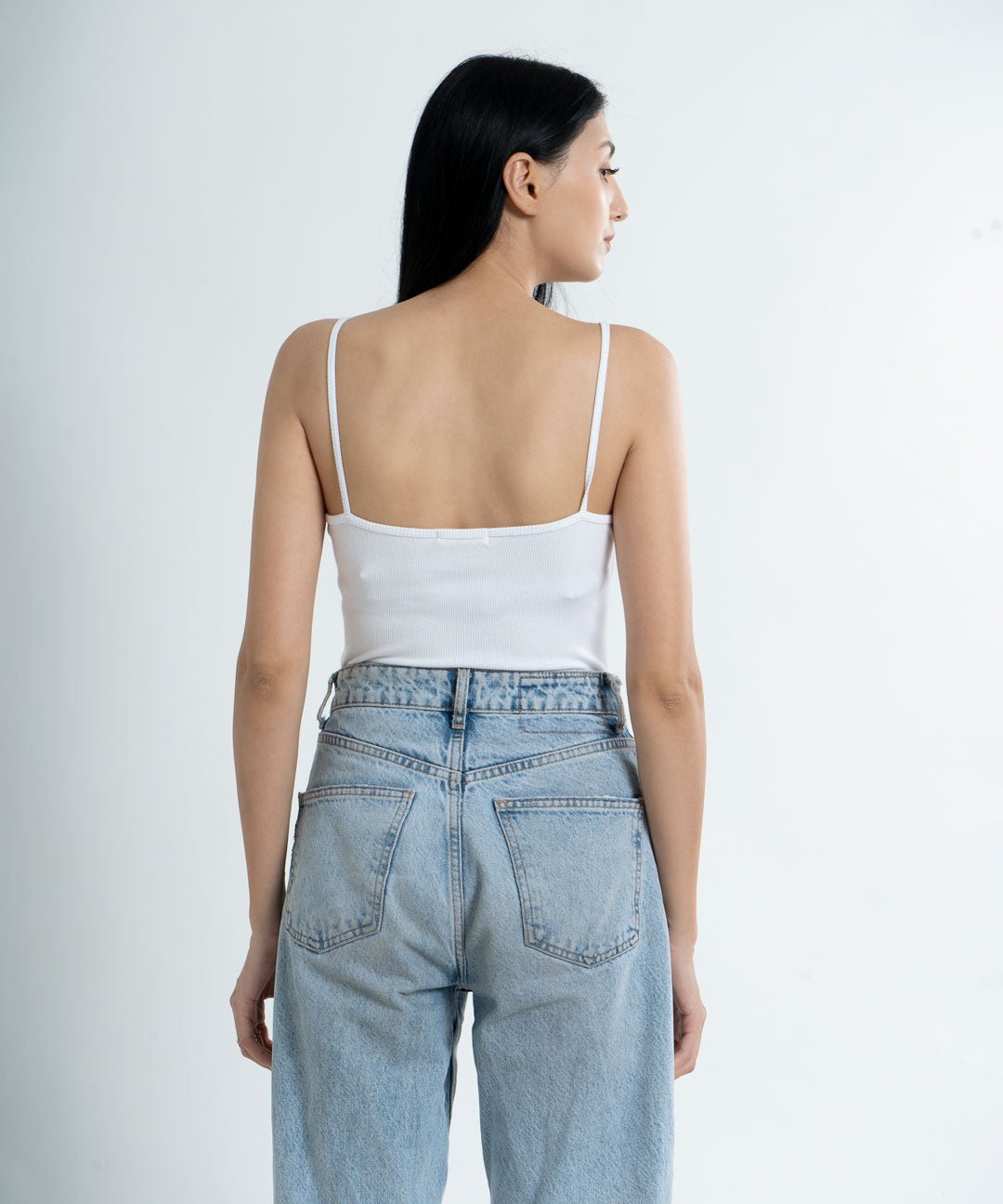 Ribbed Strapped Vest Top - White - Stradda