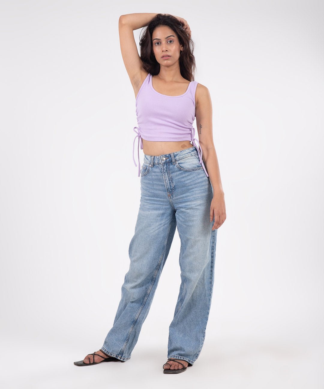 Ribbed String Crop Top - Lilac - Stradda