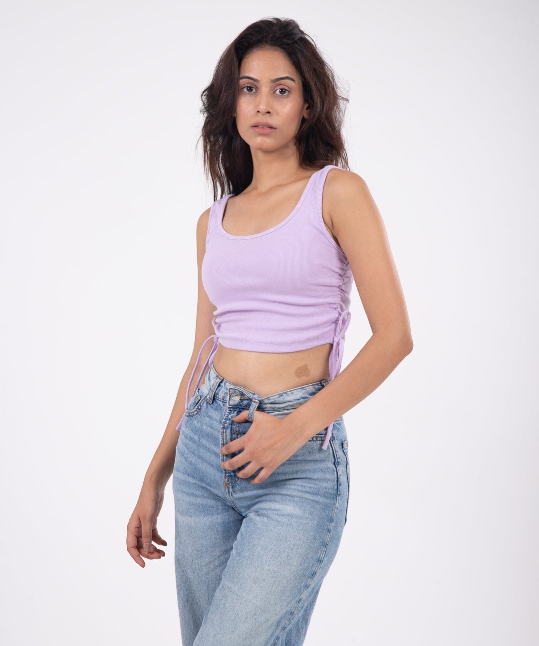 Ribbed String Crop Top - Lilac - Stradda