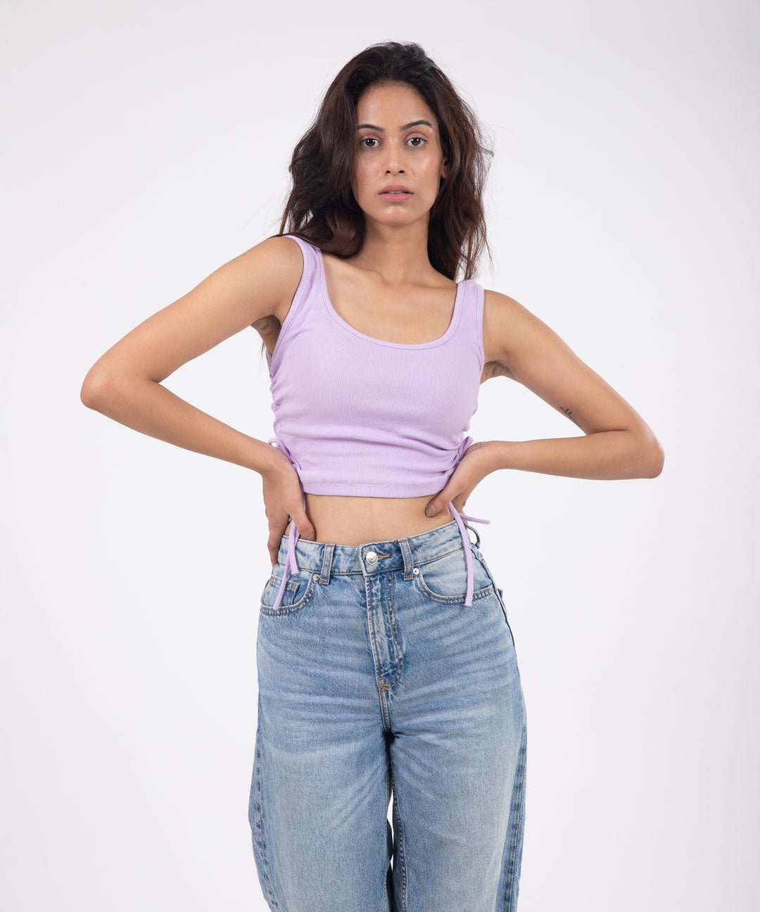 Ribbed String Crop Top - Lilac - Stradda
