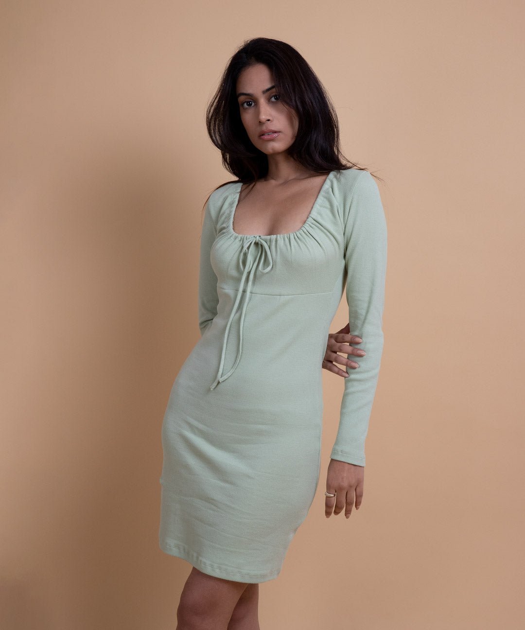 Ribbed Sweetheart Neckline Dress - Pastel Green - Stradda