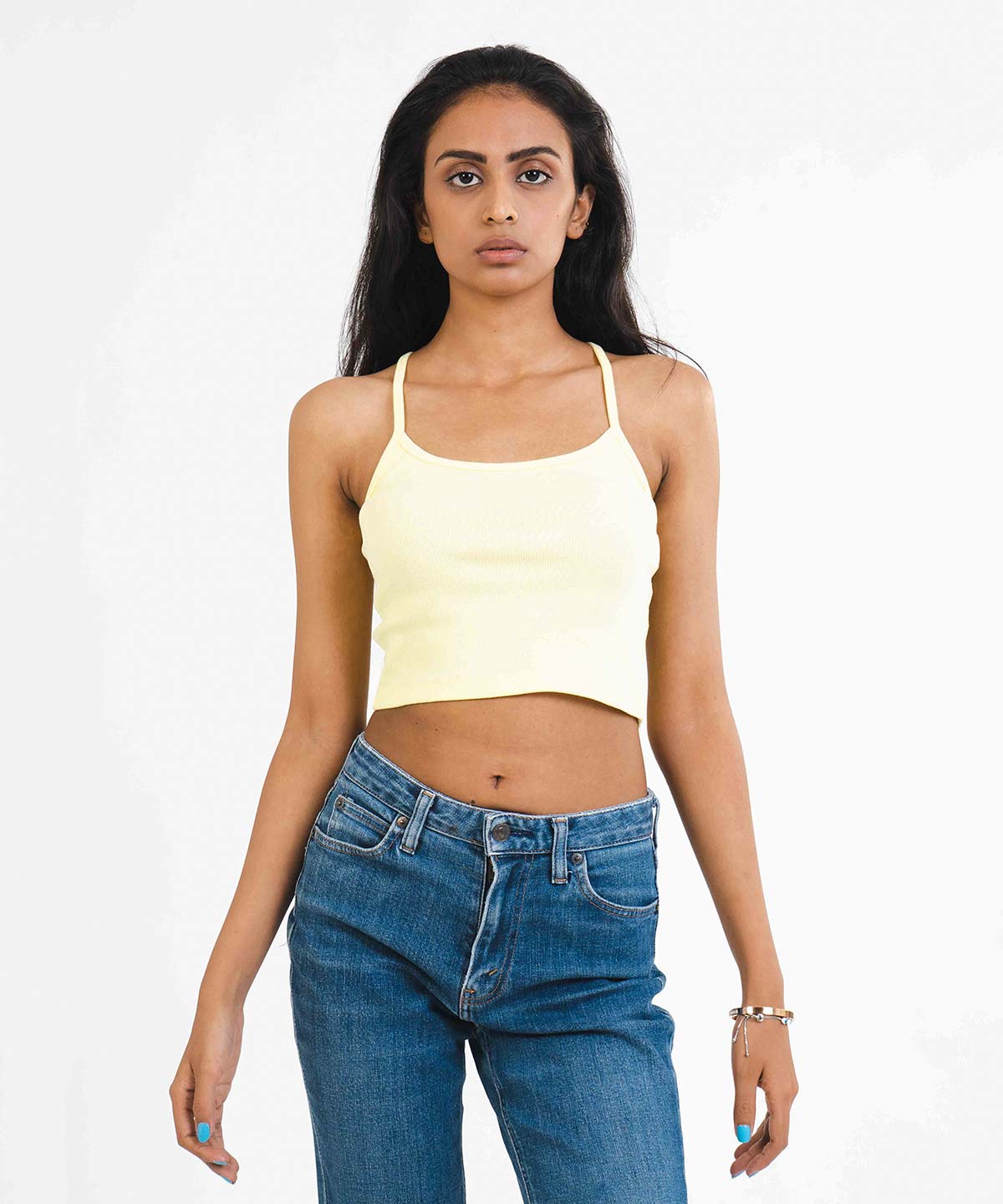 Ribbed Thin Strap Crop Top - Lemon