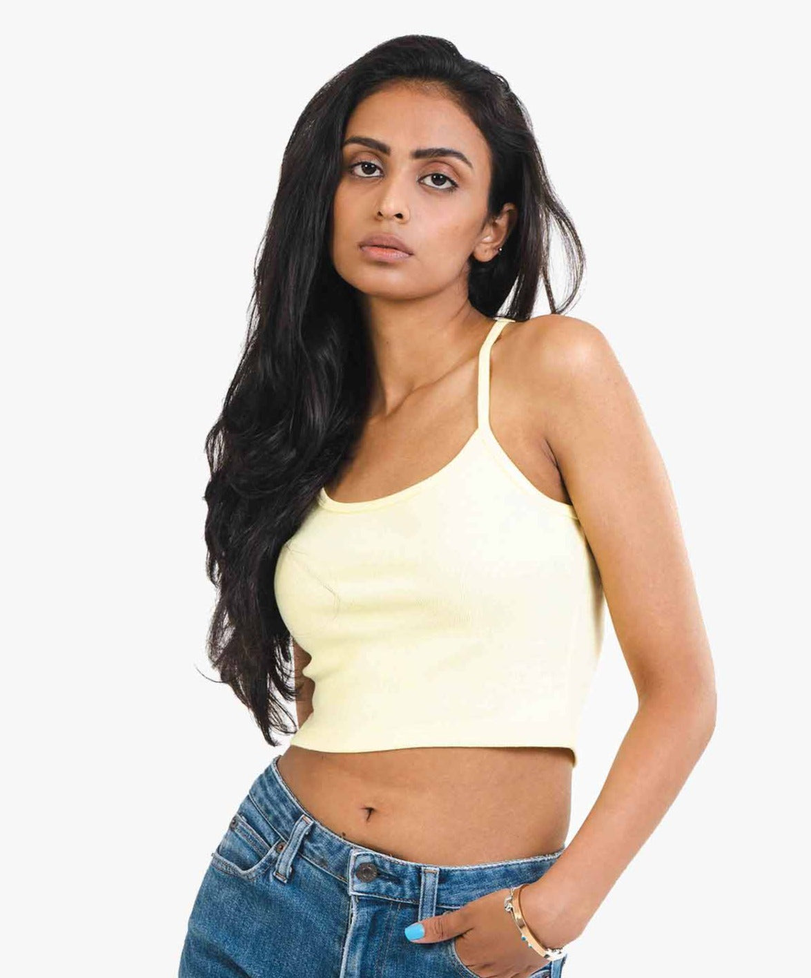 Ribbed Thin Strap Crop Top - Lemon